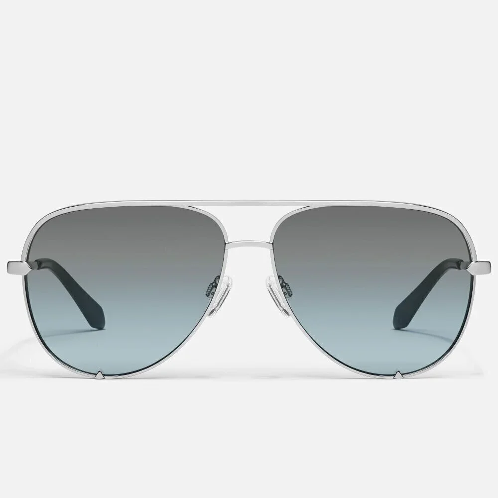 New Quay Unisex High Key Silver/Grey Light Turquoise Oversize Aviator Sunglasses